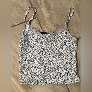 Brandy Melville White and Blue Floral Tank